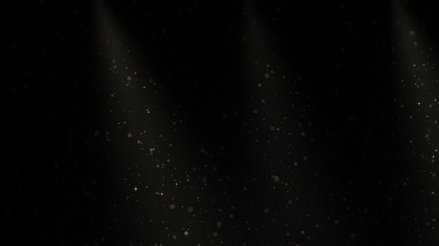 Dust particles dancing in dramatic spotlight beams during a cinematic reveal against a dark background