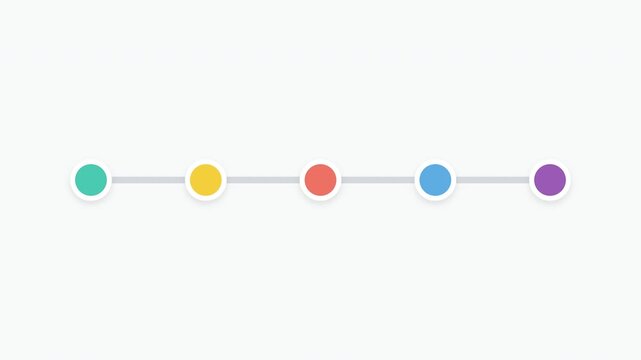 Horizontal five steps process timeline infographic on transparent background