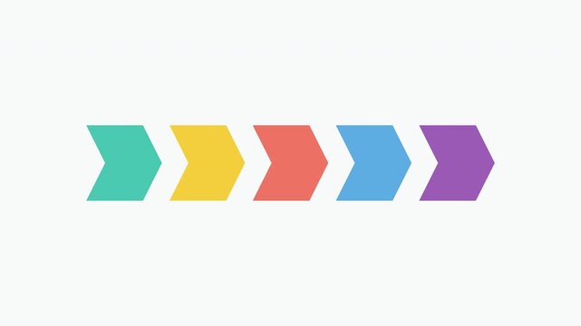 Colorful chevron arrows sequentially appearing to show five step process
