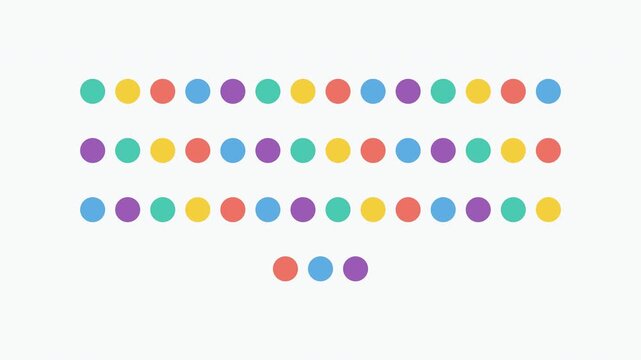 Colorful round dots appearing and blinking in rows on transparent background