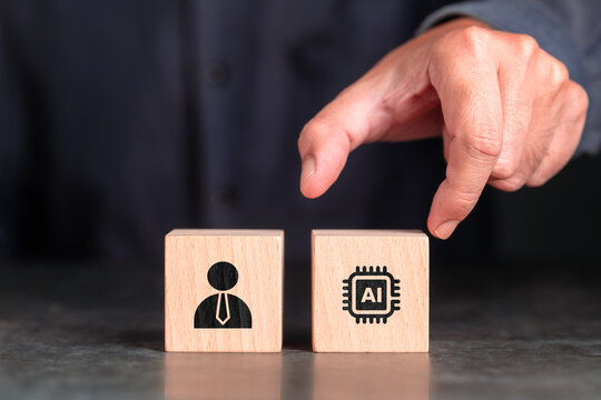 Choosing Between Human and AI, Artificial Intelligence Adoption and Workforce Transformation Concept