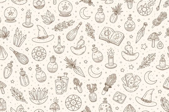 Mystical witchcraft pattern illustration.