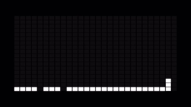 Digital Audio Frequency Equalizer Visuals with Dynamic Square Block Pulse and Glowing Minimalist Grid Texture in 4K video