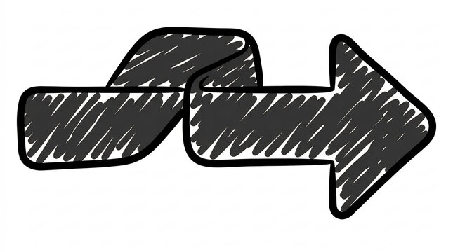 Arrow pointing right hand drawn scribble doodle on white background