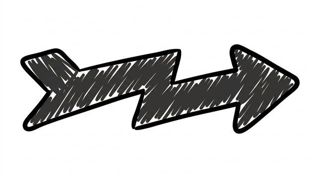 Black zigzag hand drawn arrow pointing right on white background