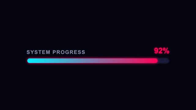 Futuristic neon system progress loading bar with percentage counter overlay