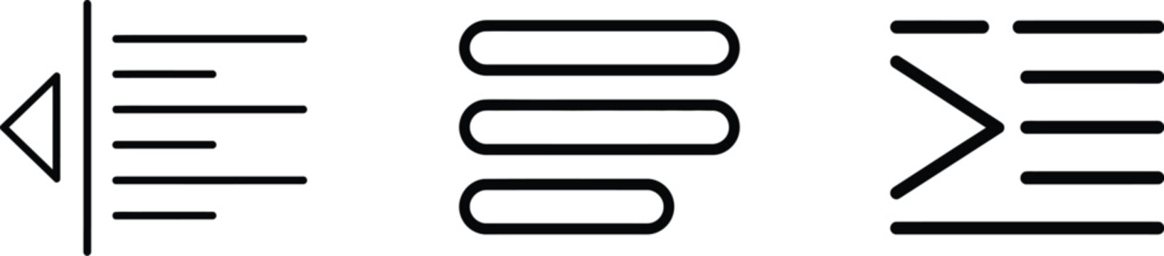 Text alignment and indent line icons set for document editing