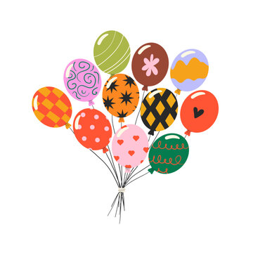 Patterned Balloon Set Vector Illustration Birthday Party Retro Style