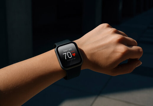 Smartwatch Screen Mockup Displaying Heart Rate PSD