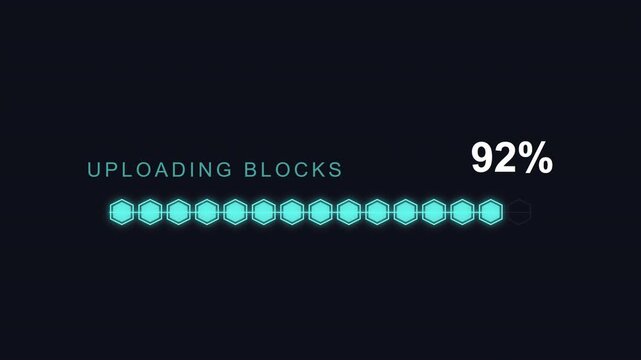 Futuristic uploading blocks progress bar overlay on transparent background