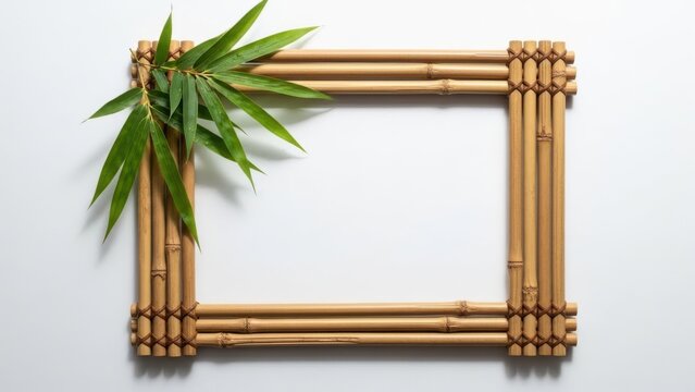Bamboo frame decorated with green tropical leaves