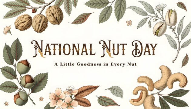 National nut day banner with vintage botanical illustrations