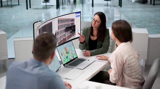 Architect And Team Discuss 3D BIM Modeling Using Laptop