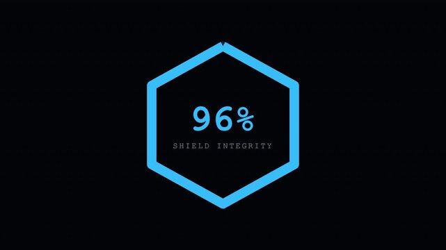 Futuristic sci-fi hexagon shield integrity HUD loading progress overlay with alpha