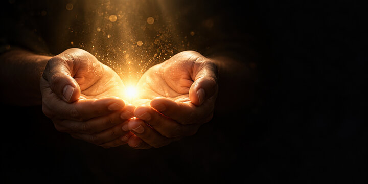 Hands gently holding glowing light, symbolizing hope and warmth