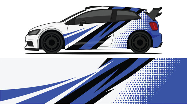 Car Wrap Design with Dynamic Racing Livery in Blue and Black