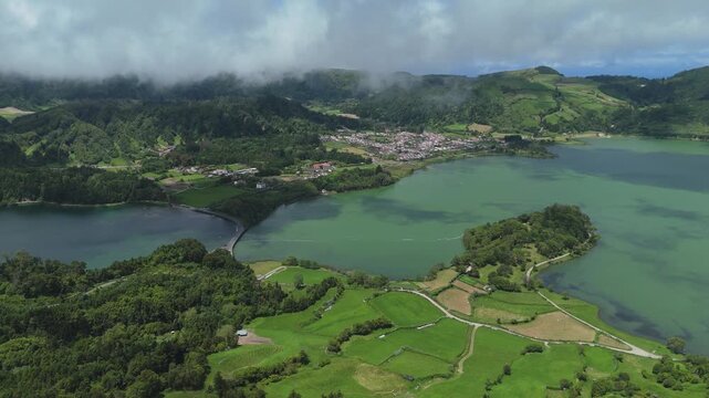 Sete cidades lakes caldera landscape azores portugal