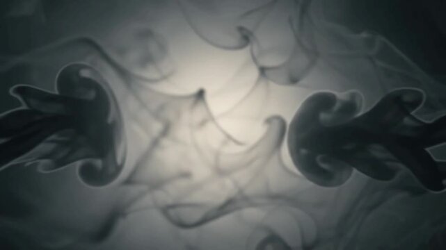 Abstract Black and White Smoke Clouds Swirling Through Soft Dramatic Light with Elegant Fluid Motion and Atmospheric Texture