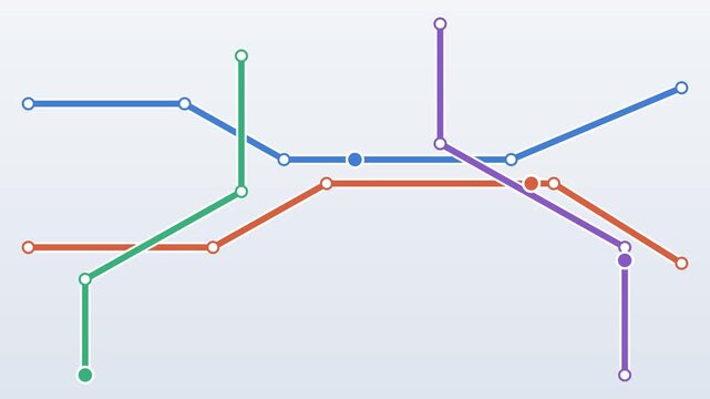 Underground metro map with trains running four routes