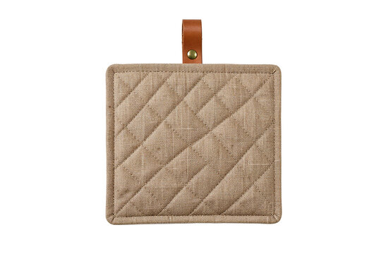 Hand-Stitched Quilted Linen Pot Holder Isolated on White