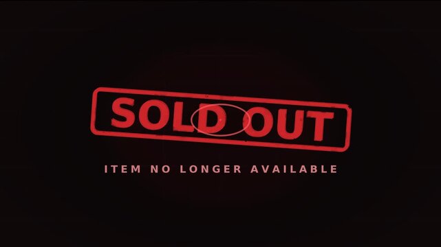 SOLD OUT red rubber stamp slamming text motion background, 4K