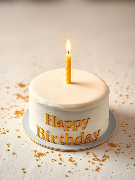 Happy Birthday luxury banner template with gold candle and confetti on cream background