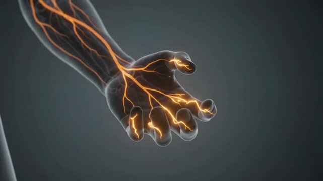 Human Nervous System - Glowing Neural Activity in Male Body and Hand - 3D Medical Animation Footage
