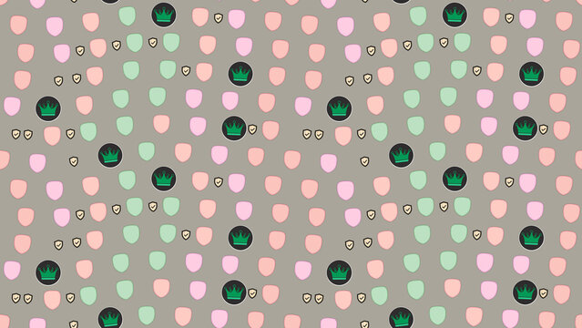 Seamless pattern of shields, crowns, and checkmarks