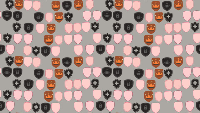 Shield icons pattern with lock, cross, and crown