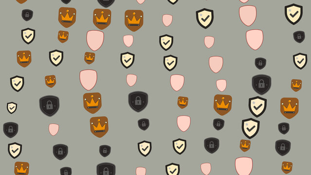 Shields with crowns, checkmarks, and locks pattern