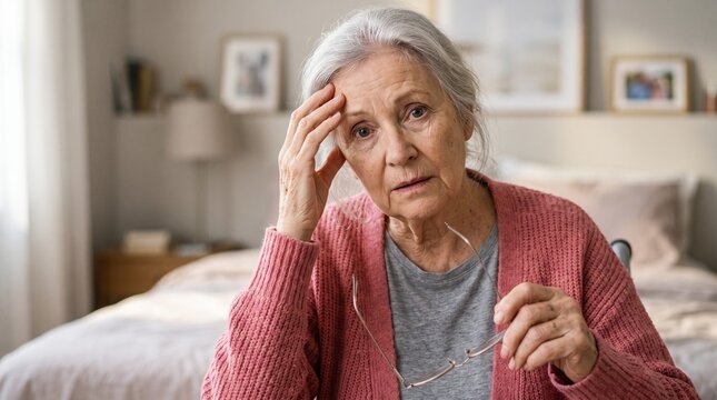 Portrait of a Confused Senior Woman Patient with Dementia Symptoms