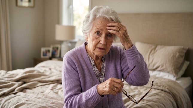 Distressed Senior Woman Experiencing Memory Loss and Dementia Symptoms