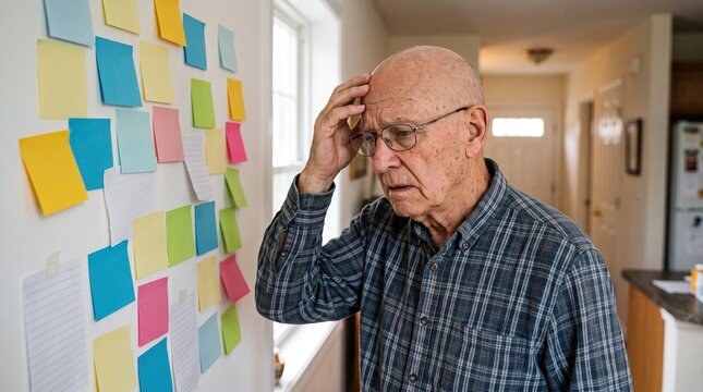 Frustrated senior man with Alzheimer's and dementia symptoms