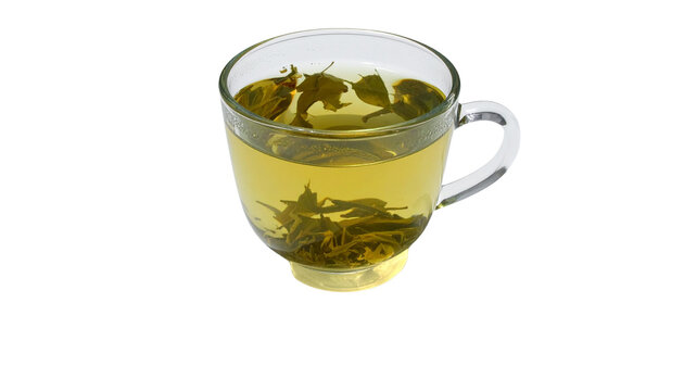 green herbal tea in cup, isolated on transparent background