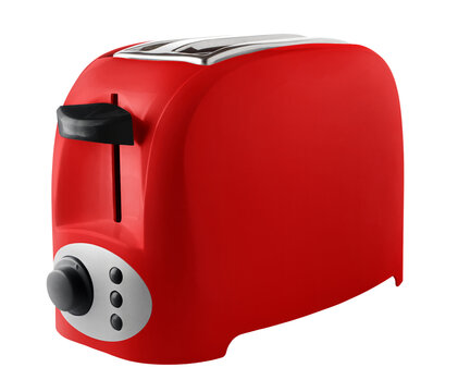 Red electric toaster, isolated on transparent cutout background