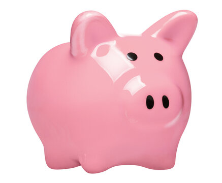 Pink piggy bank, isolated on transparent cutout background