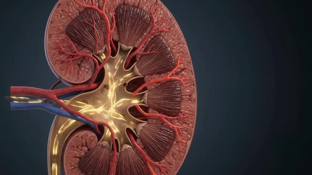 Human Kidney Cross-Section - Medical Animation Showing Internal Filtration and Flow - 3D Anatomical Visualization 4K Footage