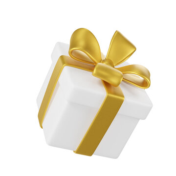 White gift box with gold bow. Premium branding for gifts, promotions, Christmas, Birthday.
