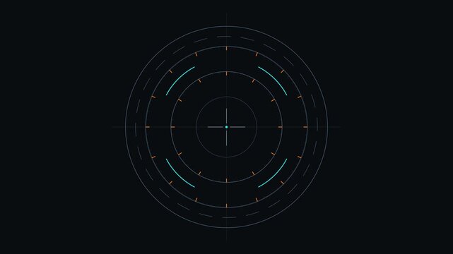 Futuristic HUD target radar rotating with glowing concentric circles