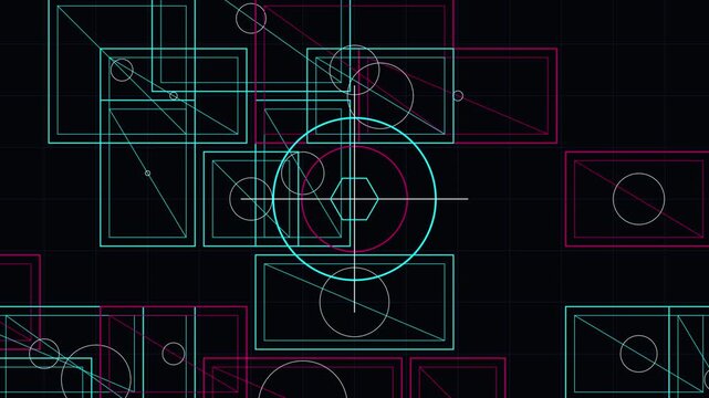 Abstract glowing geometric wireframe blueprints multiplying on dark grid