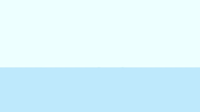 Minimalist liquid drop animation falling into blue water surface creating ripple effects in flat design.