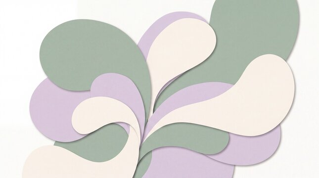 organic shape design, an abstract arrangement of soft organic shapes in sage green, lavender, and cream