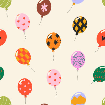 Patterned Balloon Seamless Pattern Vector Illustration Birthday Party Cream Background