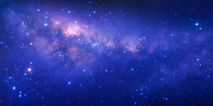 Panorama night sky space background, Starry universe in dark blue sky, Milky way galaxy with stardust field in deep universe