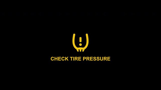 Flashing check tire pressure car dashboard warning light icon on alpha channel