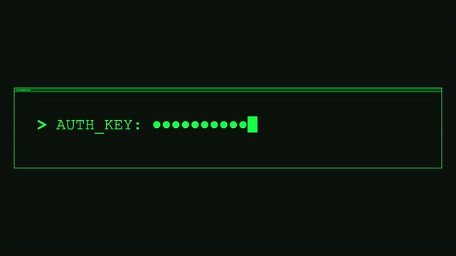 Digital authentication API key process on green retro computer command line