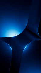 Luminous blue cross forms between smooth curved surfaces on a dark background. Dramatic neon glow creates a minimal futuristic 3D composition. © wacomka