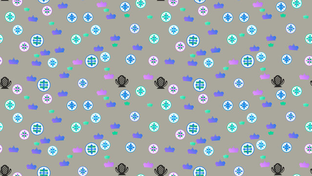 Seamless pattern of crowns and circular emblems