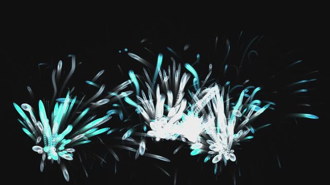 Abstract Blue Particle Burst and Sparkling Light Trails Overla