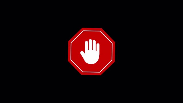 Bold Red Stop Sign Icon with White Hand Symbol for Prohibition, Warning, and Restricted Access in Modern Flat Design